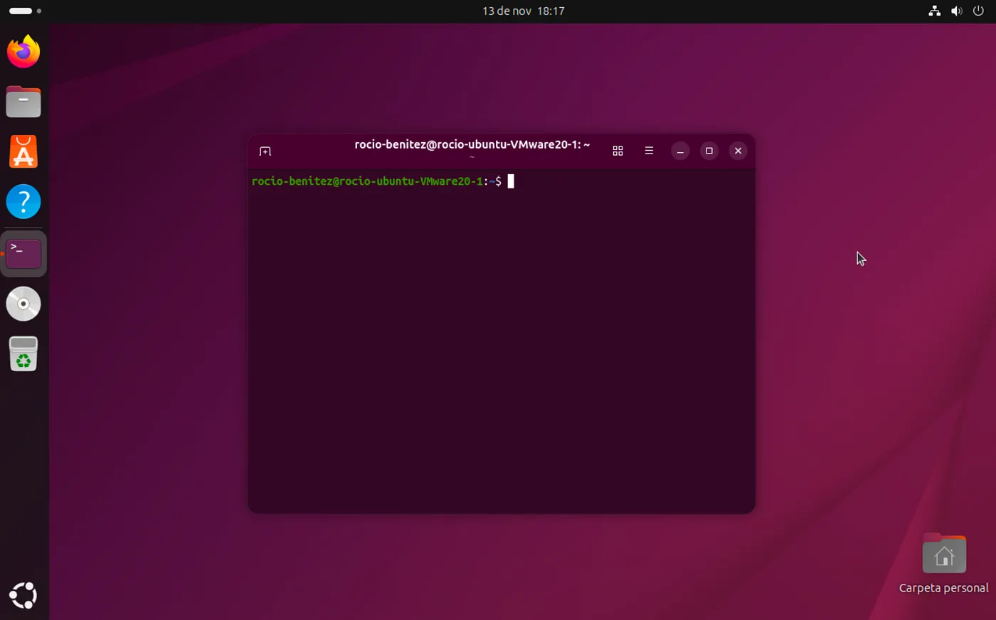 Captura de una terminal de Linux en Ubuntu